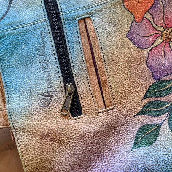 Anna by Anuschka Genuine Leather Large Shopper Bag Bird on Branch Hand Painted - Picture 9 of 16